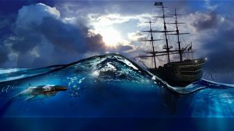 Ships fantasy art split-view wallpaper