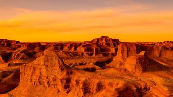 Sunset landscapes desert asia rock formations panoramic gobi wallpaper