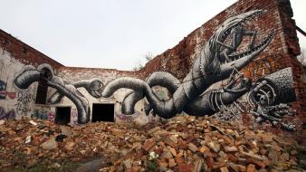 Wall bricks graffiti art wallpaper
