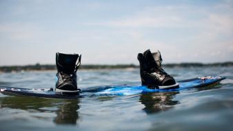 Water shoes reflections blue skies wakeboard sea wallpaper