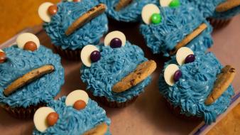 Blue cookies cupcakes cookie monster icing wallpaper