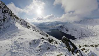 Mountains clouds wales lakes snowy