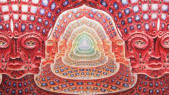 Tool psychedelic artwork alex grey faces panoramic wallpaper