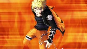 Uzumaki naruto chains orange background red eyes wallpaper