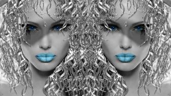 Blue eyes lips digital art faces fantasy wallpaper