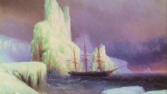 Icebergs artwork antarctica ivan aivazovsky russian sea wallpaper