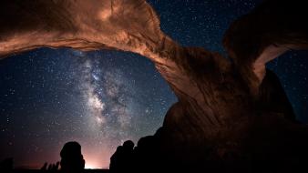 Nature stars silhouette rocks milky way skyscapes wallpaper