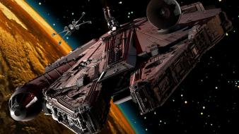 Spaceships millennium falcon x-wing science fiction artwork wallpaper
