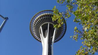 Trees seattle buildings space needle wallpaper