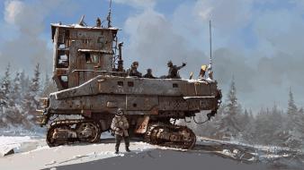 Winter snow military post-apocalyptic rust science fiction artwork wallpaper