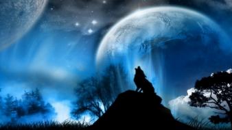 Abstract moon artwork wolves wallpaper