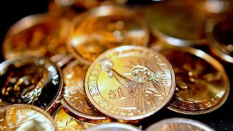 Coins money shiny golden liberty statue dollars wallpaper