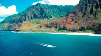 Mountains landscapes nature coast kauai turquoise beach wallpaper