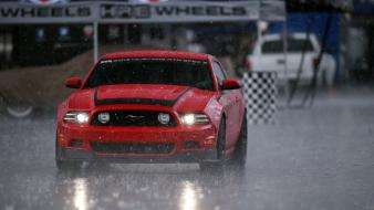 Red rain cars ford mustang shelby gt350 races