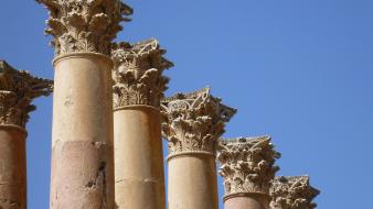Ruins stones jordan archeology roman columns skies jerash wallpaper