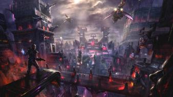 Street lights fighter jets empire sci-fi action wallpaper