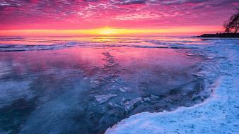 Sunset mountains landscapes nature frozen lakes wallpaper
