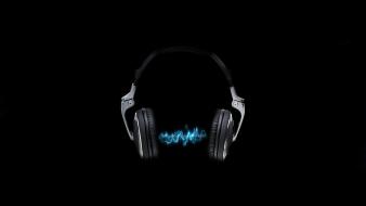 Black background headphones lightning neon blue simple wallpaper