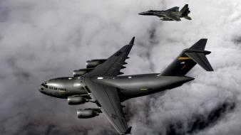 C-17 globemaster f-15e eagle mcdonnell douglas clouds wallpaper