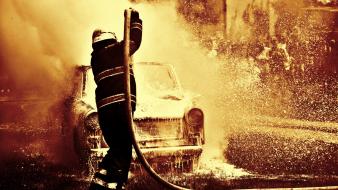 Cars fire filter action trabant east germany fireman wallpaper
