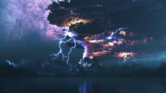 Clouds volcanoes lightning wallpaper