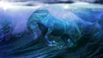Fantasy art horses artwork fan sea wallpaper