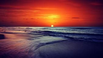 Sun earth skies orange sky sea beach wallpaper