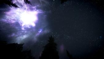 V: skyrim outer space trees video games wallpaper