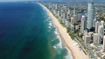 Water ocean landscapes sand cityscapes buildings australia emerald wallpaper