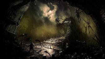 Horror paintings dark monsters bridges fantasy art artwork wallpaper