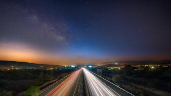 Landscapes night stars roads skies time lapse wallpaper