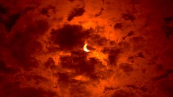 Moon crescent red sky wallpaper