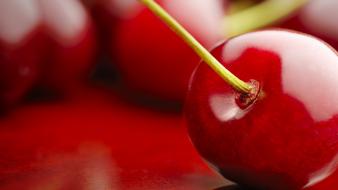 Close-up red fruits cherries macro wallpaper