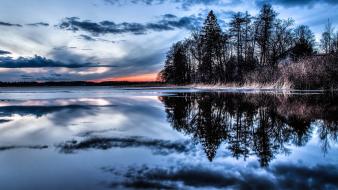 Clouds landscapes trees lakes reflections wallpaper