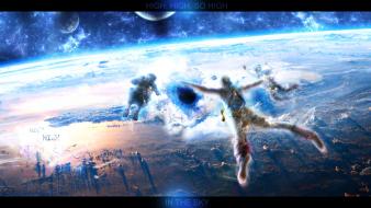 Digital art fantasy flying outer space skies wallpaper