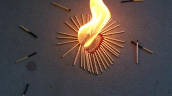 Love fire hearts matchsticks burning wallpaper