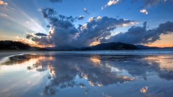 New zealand bay beaches clouds hills wallpaper