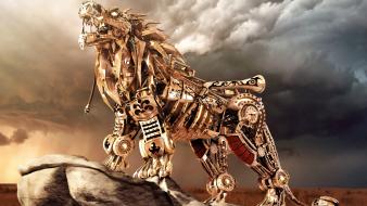 Robots digital art lions mechanical creature wallpaper