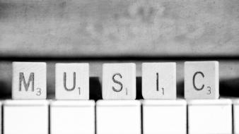 Scrabble monochrome music piano keys text wallpaper