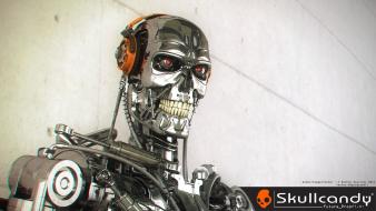Skullcandy terminator cyborgs digital art robots wallpaper