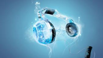 3d art blue headphones music wallpaper