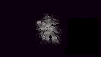 Birds moon men black background gloom gloomy wallpaper