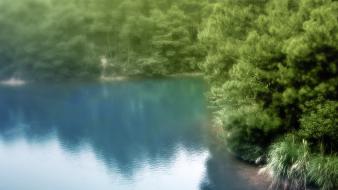 Blurred forests lakes landscapes nature wallpaper