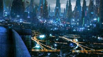Cyberpunk science fiction nightlights cities wallpaper