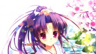 Flowers long hair kimono purple mikeou wallpaper