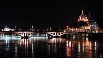 France lyon bridges cities light wallpaper