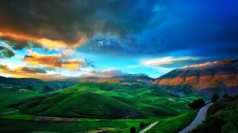 Italy castelluccio di norcia clouds fields green wallpaper