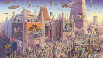 Science fiction artwork coruscant jawas theater at-st wallpaper