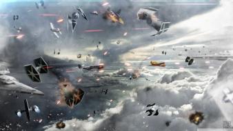 Star wars battles tie fighters sky p-51 mustang wallpaper