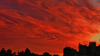 Sunset clouds cityscapes red wallpaper